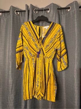 Hayden Yellow Floral-Stripe Tie-Front Romper
